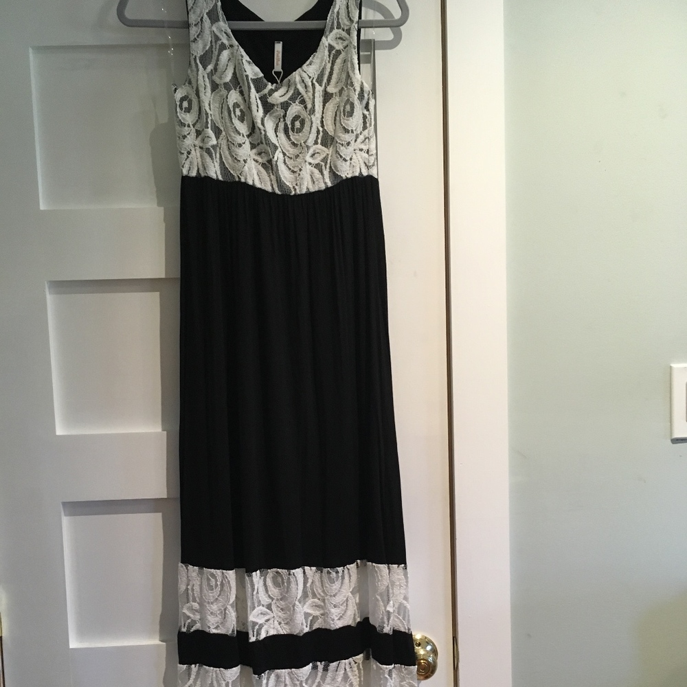 Pink Blush Black and Cream Floor Length Dress